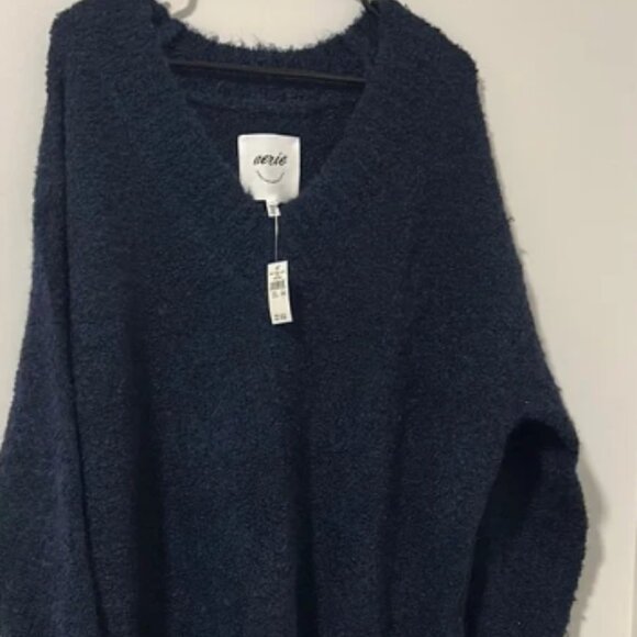 NWT Aerie Navy Blue Teddy Boucle Sweater Size Large Oversized - Picture 1 of 3